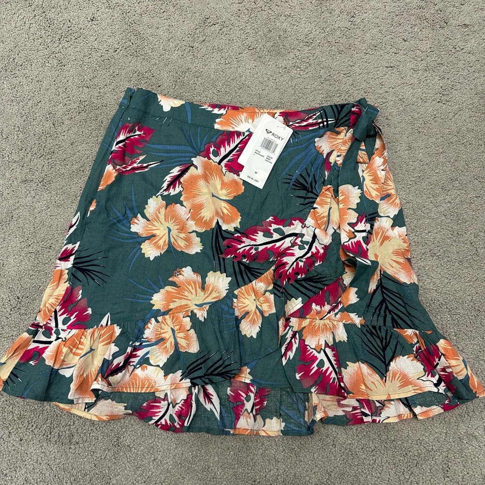 Roxy Floral Mini Skirt - Green and Orange medium new with tags